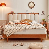 Cream Furniture Modern Simple Double 2I Log Master Horizontal Style Solid Wood Bed Soft Bag Cherry W