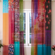 Oudain Indian Old Silk Blend Sari Curtains 1 Pair of 82 x 82 Inches Indian Imitation Patchwork Curta