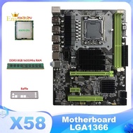 X58 Motherboard LGA1366 Computer Motherboard Support XEON X5650 X5670 Series CPU with X5670 CPU+DDR3 8GB 1600Mhz RAM