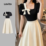 K3-FEB26-L-Contrast Color Asymmetrical Bow Ladies Dress New-DRK3P1D620