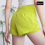 Slofast Shorts 686 2 in 1 double layer pocket belt running pants - lemon
