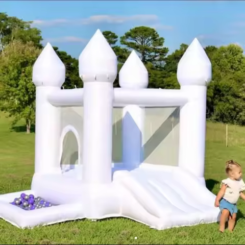9x9x7ft Toddlers Party Inflatable White Bounce House With Slide And Ball Pit Customization Oxford Bo