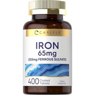 Carlyle Iron Ferrous Sulfate 365mg, 65 mg | 400 Tablets | Non-GMO, Gluten Free, and Vegetarian  | ET