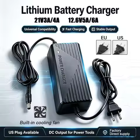 EU Us Plug 21V 4A 3A Lithium Battery Pack Charger 12.6V 6A 5A Fast Charging for PowerTool 5s 18V 21V