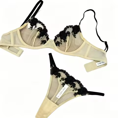 Nouveau Modèle Ensemble Soutien Gorge Culotte Dentelle Ultra Fine Brodée Femme Push Up Sans Couture 
