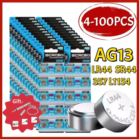 4-100PCS AG13 LR44 A76 1.55V Button Batteries for Watch Toys Remote L1154 SP76 Pila SR44 LR1154 357 