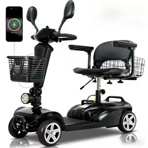 Compact 4-Wheel Electric Scooter for Seniors - 45 Miles Range, Lightweight 14 lbs, 300 lbs Capacity,