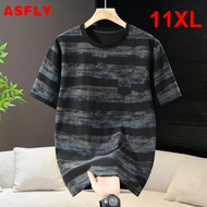 ASLY 11XL 10XL Plus Size T-shirt Men Fashion Casual Stripes Print Shirt Summer Short Sleeve Tshirt T