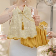 A ai2 Girls Suit Summer Chinese Design Jacquard Hanfu Vest Children Two Sets Bud Shorts20250924