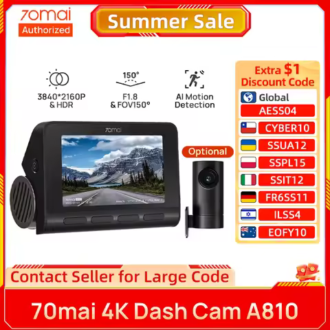 70mai 4K Dash Cam A810 Starvis 2 IMX678 HDR Car DVR 150° FOV ADAS GPS AI Motion Detection Camera Rec