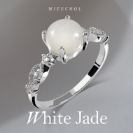 Mizuchol แหวนเงินแท้ชุบทองคำขาว ประดับหยกขาว และพลอย White Topaz แท้ - White Valentine Ring