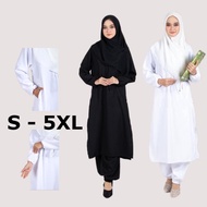 Set Baju Seluar Ziarah Umrah Haji Muslimah Suit Blouse Pants S ke 5XL Small to Plus Size Hitam Putih