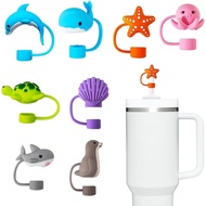 8PCS Penutup Penyedut Minuman Stanley, Penutup Penyedut Minuman Berbentuk Haiwan Laut Silikon Untuk 