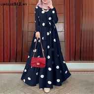 Retro Polka dots Pop Yeh Yeh Saloma Dress Women Muslim Elegant Casual Full Sleeve Dress Polkadot Mus