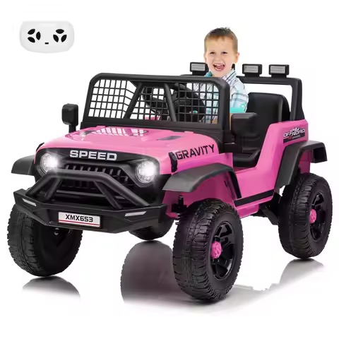 12V Kids Ride On Truck With Parent Remote, 3 Speeds, Wide Seat, LED Lights, Music USB MP3, Electric 