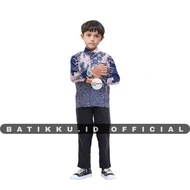 Baju batik couple kebaya warna navy biru terbaru Baju couple ayah dan anak warna biru navy motif sar