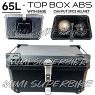 65L TOP BOX ABS PLASTIC BLACK DOUBLE LOCK DUAL WITH BASE MOTORCYCLE MOTOR MOTO MOTOSIKAL HITAM EMS A