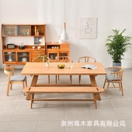 Log Rectangular Household Table Workbench Simple Solid Wood Eating White Wax Combination Dining Tabl