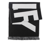 【BURBERRY 巴寶莉】Logo 徽標羊毛圍巾(黑色/白色)/ 平行輸入
