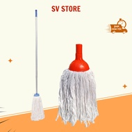 Round head mop, 100% cotton stainless steel stick, industrial mop with hand wringer, basket wringer