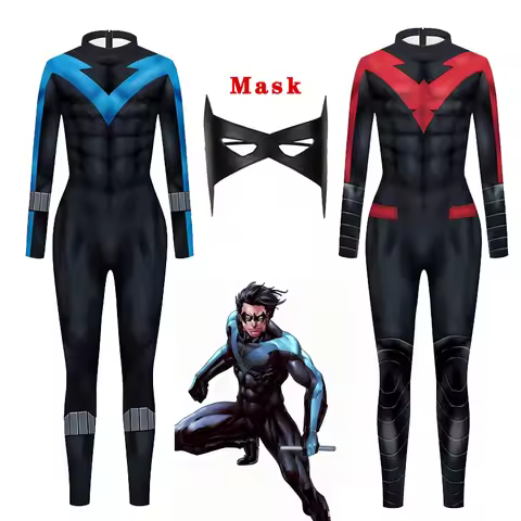 Halloween Female Nightwing Cosplay Costume Dick Grayson Jumpsuit Mask Kids Adults Girls Woman Superh