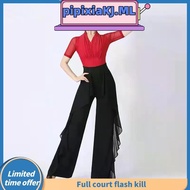 Dance since wide-legged pants waist trousers falbala joker hang down feeling acr舞蹈阔腿裤子女高腰裤子荷叶边百搭垂坠感练