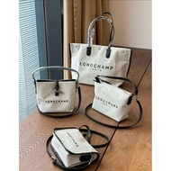 [Old Fairy] Longchamp Essential Toile Series Longchamp Canvas Shoulder Messenger Bag Bucket Bag Lunc