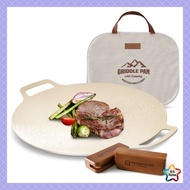 Wagensteiger IH Ceramic Griddle Pan 36cm Induction Compatible Ivory Wooden Handle Set