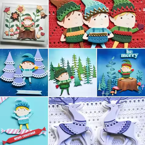 2025 New Arrival Christmas Plant Tree Elk Elves Metal Cutting Dies for Scrapbook Card Making Knife M