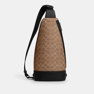 Coach CY801 Dominic Sling Pack In Signature Canvas (QBNRX) กระเป๋าคาดอกผู้ชาย สี Qb/Tan/Black
