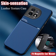 For OnePlus 11 PBH110 Luxury Skin-sensation Leather Texture Case Fit Magnetic Car Mount Back Cover