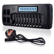 PALO 12 Slot 1.2V 9V AA/AAA Rechargeable Battery Charger With UK Plug Power Adapter LCD Universal Fa