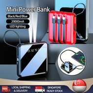 [SG ready stock] 20000 mAh Power Bank Mini Portable Powerbank Fast Charging Dual Charging with Cable Emergency Light
