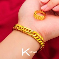 Original 18K Saudi gold pawnable Simple 10mm thick Fried Dough Twists men's bracelet adjustable ring