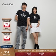 Calvin Klein Jeans24春夏男女情侣中性ck刺绣印花休闲纯棉圆领短袖T恤ZM02799 BEH-太空黑 S