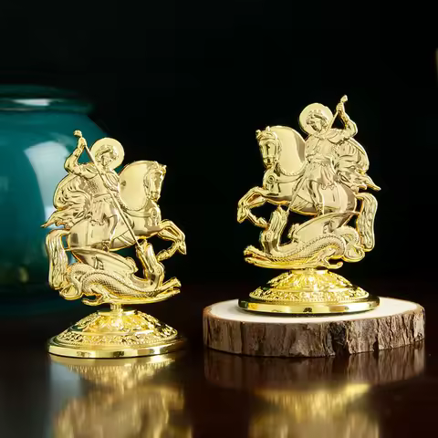 New 2026 Orthodox Myth George Killing Snake Icon Gold Plated Religion Gift Box Church Home Table Sta