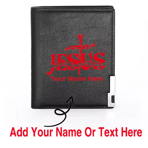 Personalized Jesus Cross Customized Your Name Or Text PU Short Wallet, Funny Men's Card Holder Your 