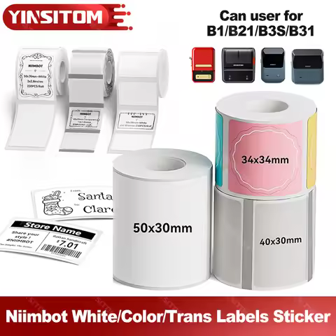 30-50mm Niimbot White/Color/Transparent Labels Sticker Thermal Adhesive Paper Roll For Niimbot B1 B2