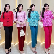 Ba Ba Gam Bigsize set 50kg-105kg for chubby women, made of brocade shirt and silk pants, gentle and 