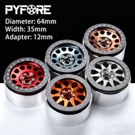 PYFORE 12mm Adapter 2.2In Aluminum Alloy Metal Wheel Hub Tires 64*35mm for 1/10 1/8 RC Model Car Cra
