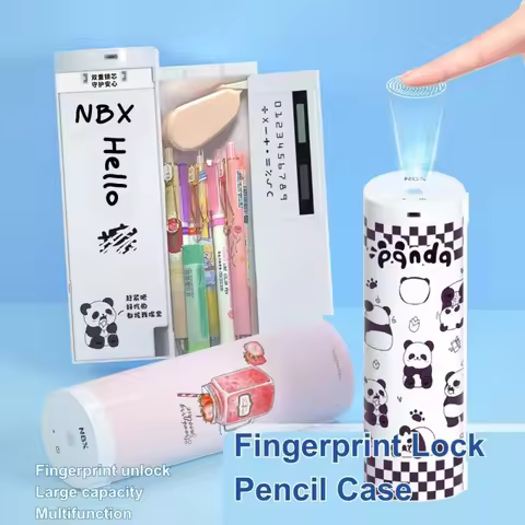 NBX Fingerprint Password Lock Pencil Case Double Layer Cylindrical Cute Pen Bag Holder with Mirror E