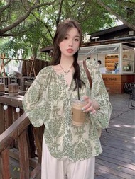 🌟預購🌟法式復古碎花雪紡襯衫女夏季寬鬆顯瘦燈籠袖防曬襯衣遮肉上衣罩衫1011👗.🎉.👗.🎉.👗