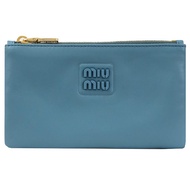 MIU MIU 5MB040 品牌LOGO拉鍊卡片零錢包.天藍