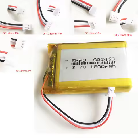 3.7V 1500mAh Lithium Polymer Lipo Rechargeable Battery + JST 1.0/1.25/1.5/2.0/2.5mm 3pin Connector F