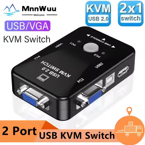 2 Port USB 2.0 KVM Switch 2 In 1 Out VGA Manual Switch Box 1080P Share USB VGA KVM Switches Switcher