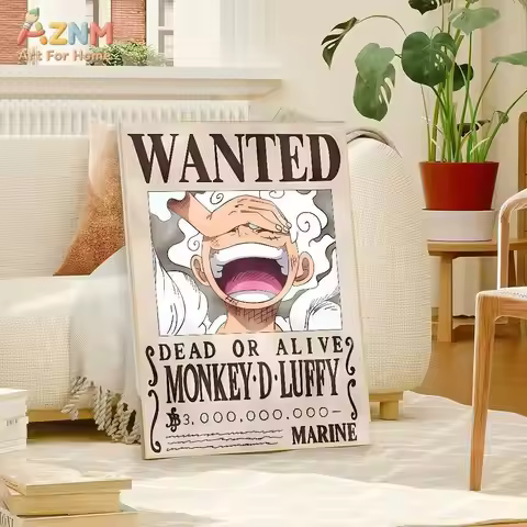 AZNM One Piece Luffy Gear 5 Nika Wanted Poster 3 Billion Bounty Anime Frameless Canvas Wall Art, Mod