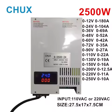 CHUX 2500W Adjustable DC Switching Power Supply 12V 24V 36V 48V 60V 72V 90V 110V 200V 250V With Led 
