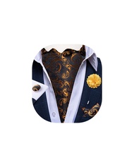 DiBanGu 4 PCS Ascot Ties for Men,Jacquard Cravat Ascot Tie Pocket Square Cufflinks with Floral Lapel