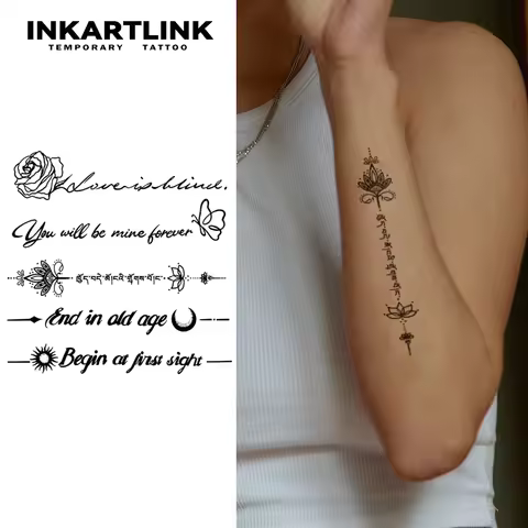 Five English Phrases temporary tattoo sticker, waterproof magic tattoo, lasts to 15 days fake tattoo