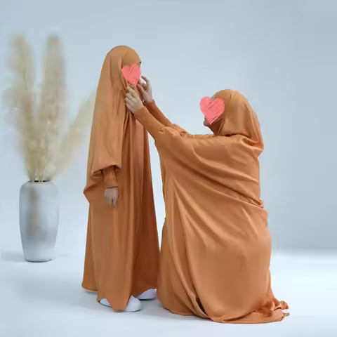 Muslim Women Kids Girls Hijab Dress Eid Overhead Hooded Abaya Mom & Daughter Abayas Khimar Islamic P
